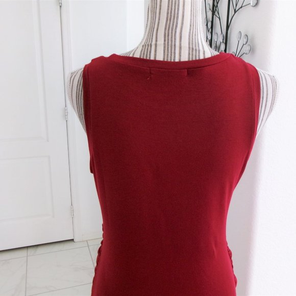 Lillusoxy Stretchy Burgundy Wine Sleeveless Front Tie Ruched Wrap Dress M - Picture 10 of 13